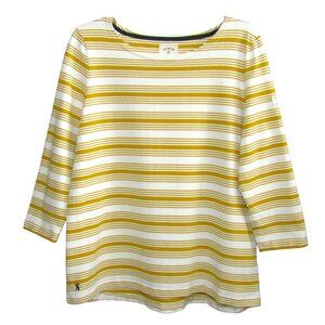 Joules Harbour Gold White Stripe Long Sleeve Top Womens Size UK 18 US 14 Cotton